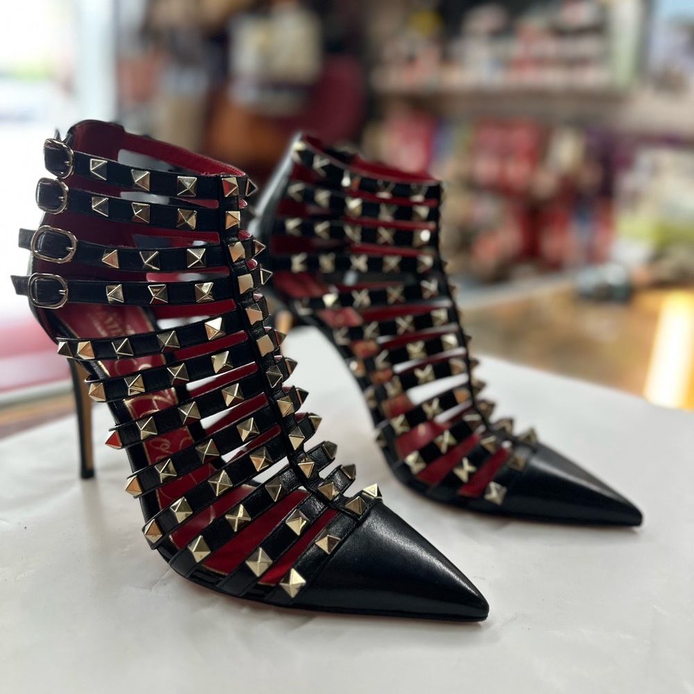 Valentino Garavani Women's Rockstud Alcove Strappy High Heel Booties